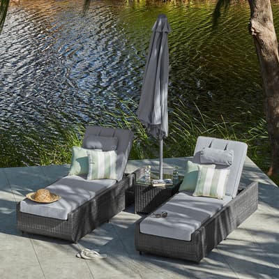 Vida 2 x Sunloungers with Side Table & Parasol, Mixed Grey