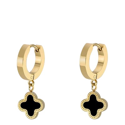 18K Gold Black Onyx Clover Drop Earrings
