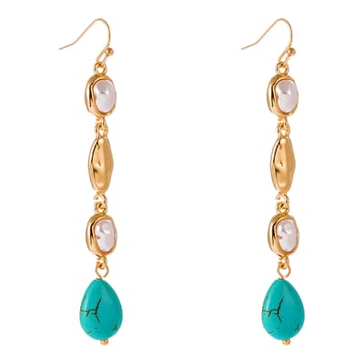 18K Gold Multi Turquoise & Pearl Earrings