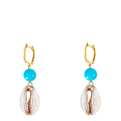 18K Gold Turquoise Shell Drop Earrings