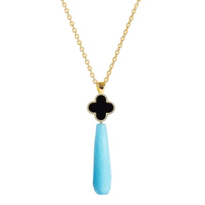 18K Gold Onyx & Turquoise Tear Drop Necklace