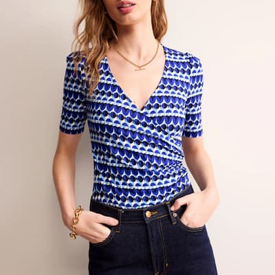 Blue Wrap Front Jersey Top 