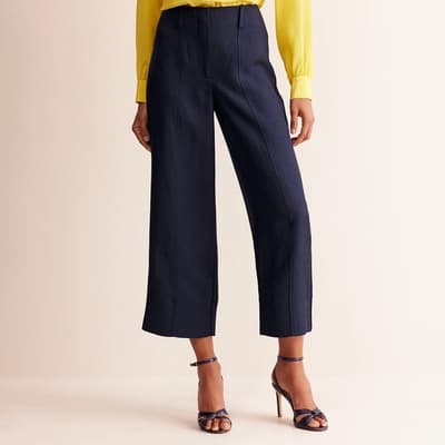 Navy Cropped Twill Trousers