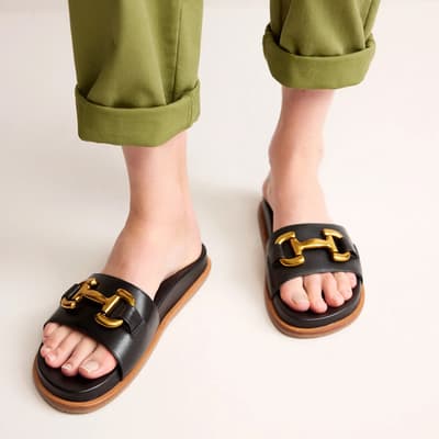 Black Iris Leather Sandals 