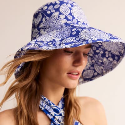 Blue Printed Cotton Bucket Hat 