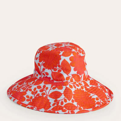 Orange Printed Cotton Bucket Hat 