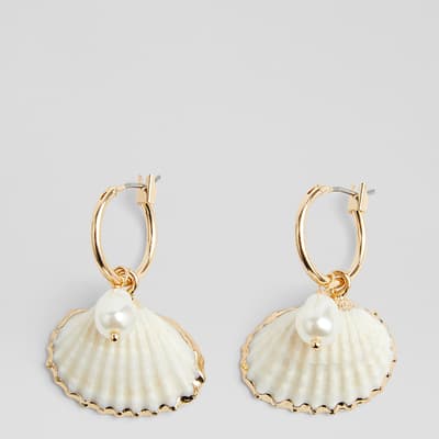 Coral Pearl Embellished Shell Earrings