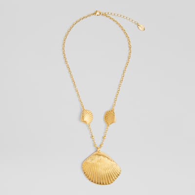 Coral Gold Tone Shell Necklace