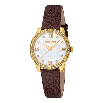 Women's Gold Roberto Cavalli Leather Watch 30mm