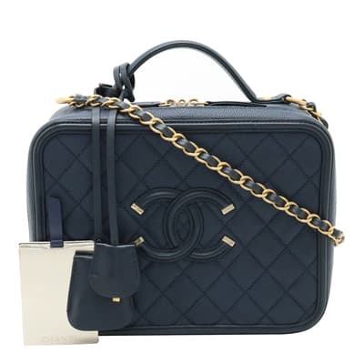 Navy Chanel Cc Filigree Handbag - A