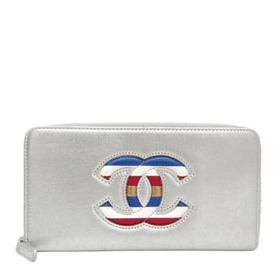Silver Chanel Long Flap Wallet - AB