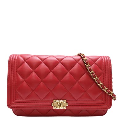 Red Chanel Wallet On Chain Boy Shoulder Bag - AB