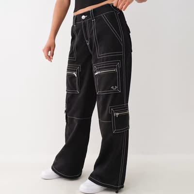 Black Jessie Mid Rise Baggy Cargo Trousers