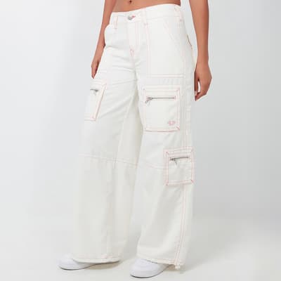 White Jessie Mid Rise Baggy Cargo Trousers