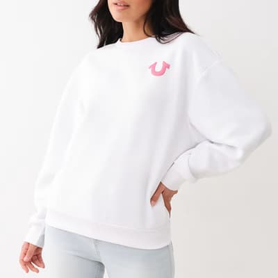 White Branded Cotton Sweatshirt