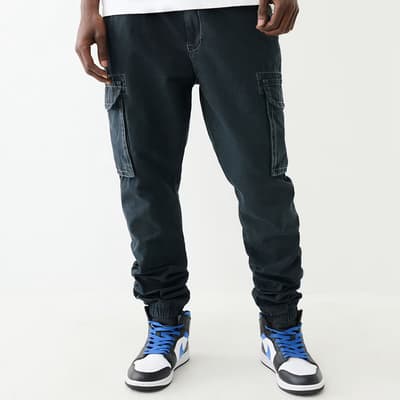 Washed Black Big T Cotton Cargo Trousers