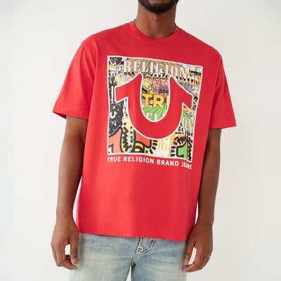 Red Layered Art Cotton T-Shirt