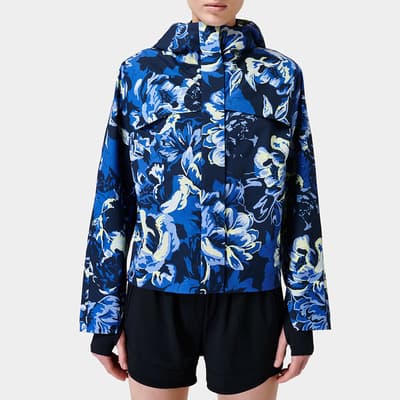 Blue Floral Print Pro Light Cropped Running Jacket