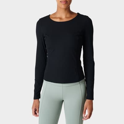 Black Super Soft Rib Yoga Long Sleeve Top