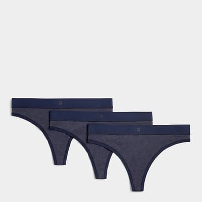 Navy Blue Heather Sundown Soft Cotton Thong 3 Pack