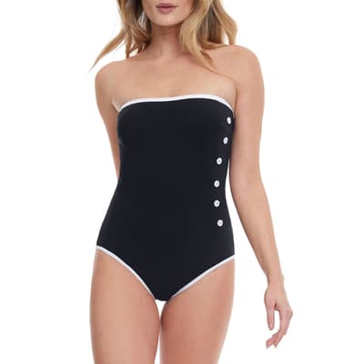 Black/White Sail To Sunset Bandeau Strapless One Piece Swimsuit