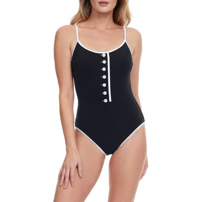 Black/White Sail To Sunset Round Neck One Piece Swimsuit