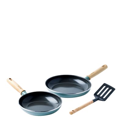 Blue Mayflower Non-Stick Frying Pan Set with Spatula, 20cm & 24cm