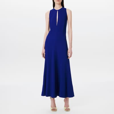 Blue Sleeveless Drape Midi Dress