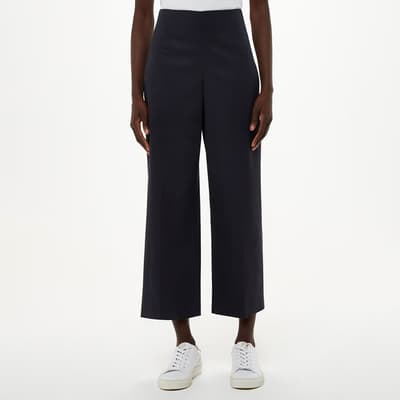 Navy Katie Cropped Cotton Blend Trousers