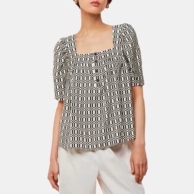 Black Check Square Neck Top