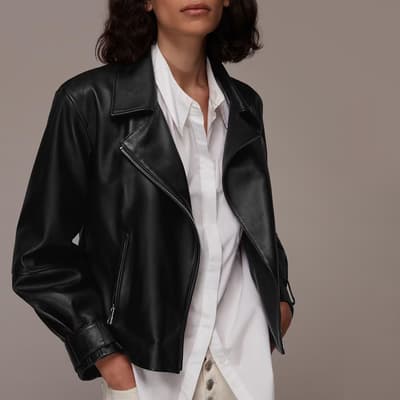 Black Ellis Balloon Sleeve Leather Biker Jacket