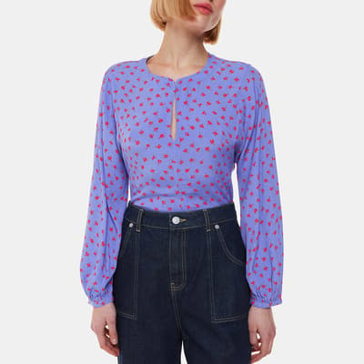 Purple Scattered Floral Print Blouse