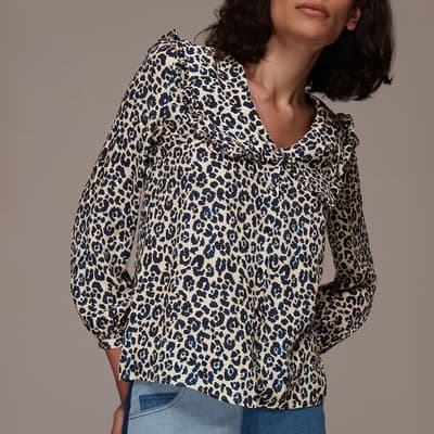 Cream Animal Print Collared Top