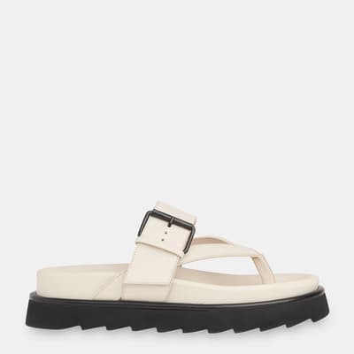 White Sutton Leather Buckle Sandals