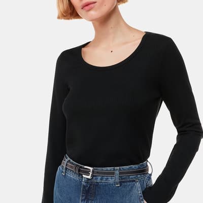 Black Ribbed Scoop Neck Top