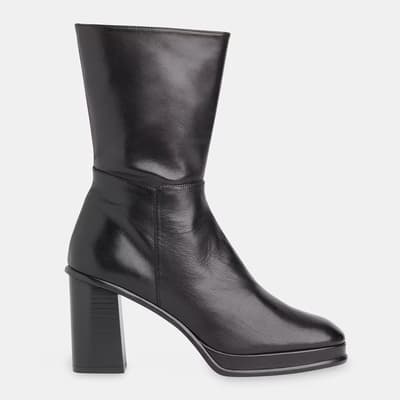 Black Clara Platform Heel Leather Boots