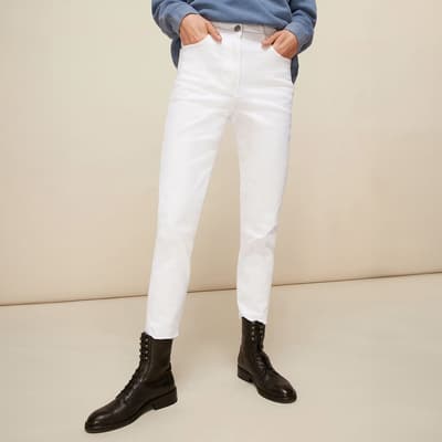 White Stretch Slim Frayed Jeans