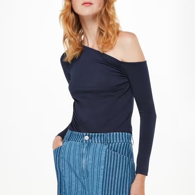 Navy Asymmetric Crepe Top