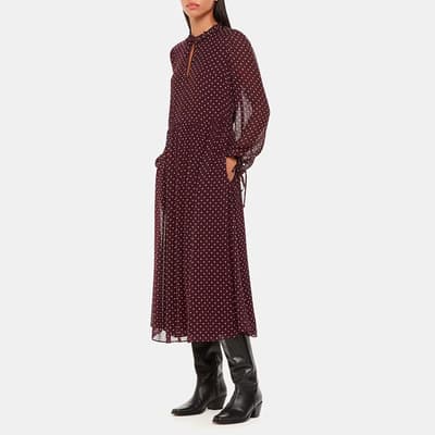 Burgundy Spot Print Trapeze Midi Dress