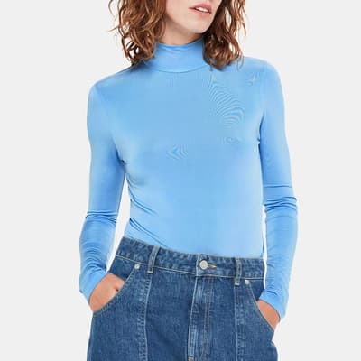 Blue Slinky High Neck Top