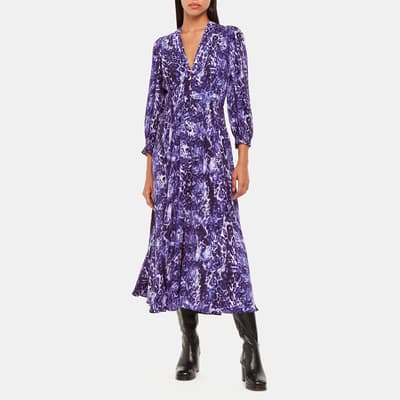 Purple V-Neck Leopard Print Midi Dress