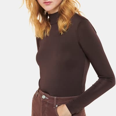 Brown Slinky High Neck Top