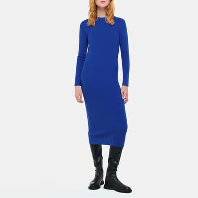 Cobalt Ribbed Long Sleeve Cotton Blend Dress