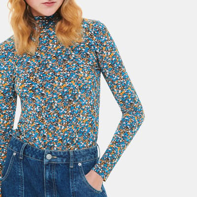 Blue Floral High Neck Top