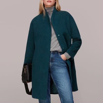 Teal Green Clara Belted Wool Blend Coat