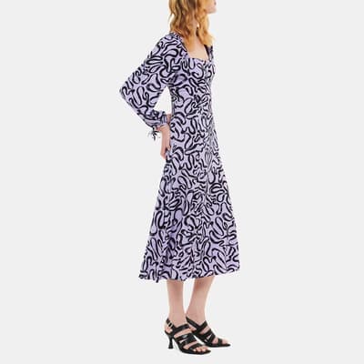 Purple Georgie Ribbon Print Midi Dress