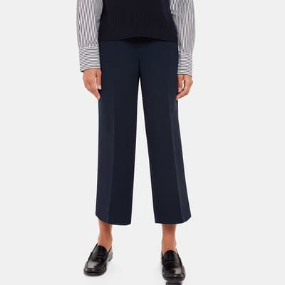 Navy Wide Leg Cropped Trousers