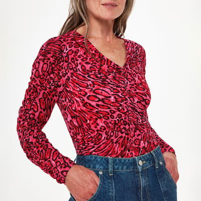 Pink Animal Print Gathered Top