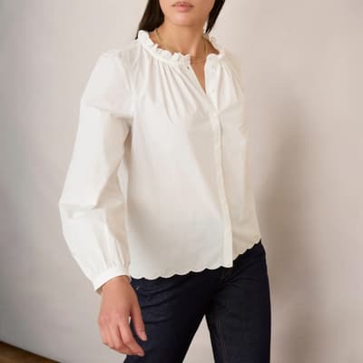 White Aisha Scallop Blouse 