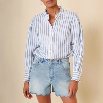 Blue Paris Linen Frill Shirt 